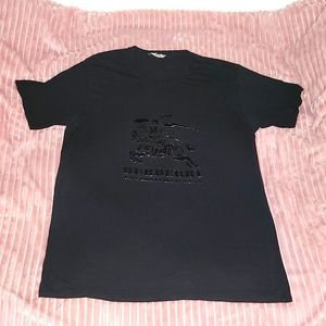 Mens Vintage Burberry T-shirt Black on Black Logo XL